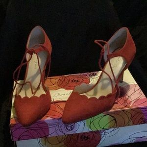 Red Amelia Grace- Tennie Pumps- Scalloped Edge